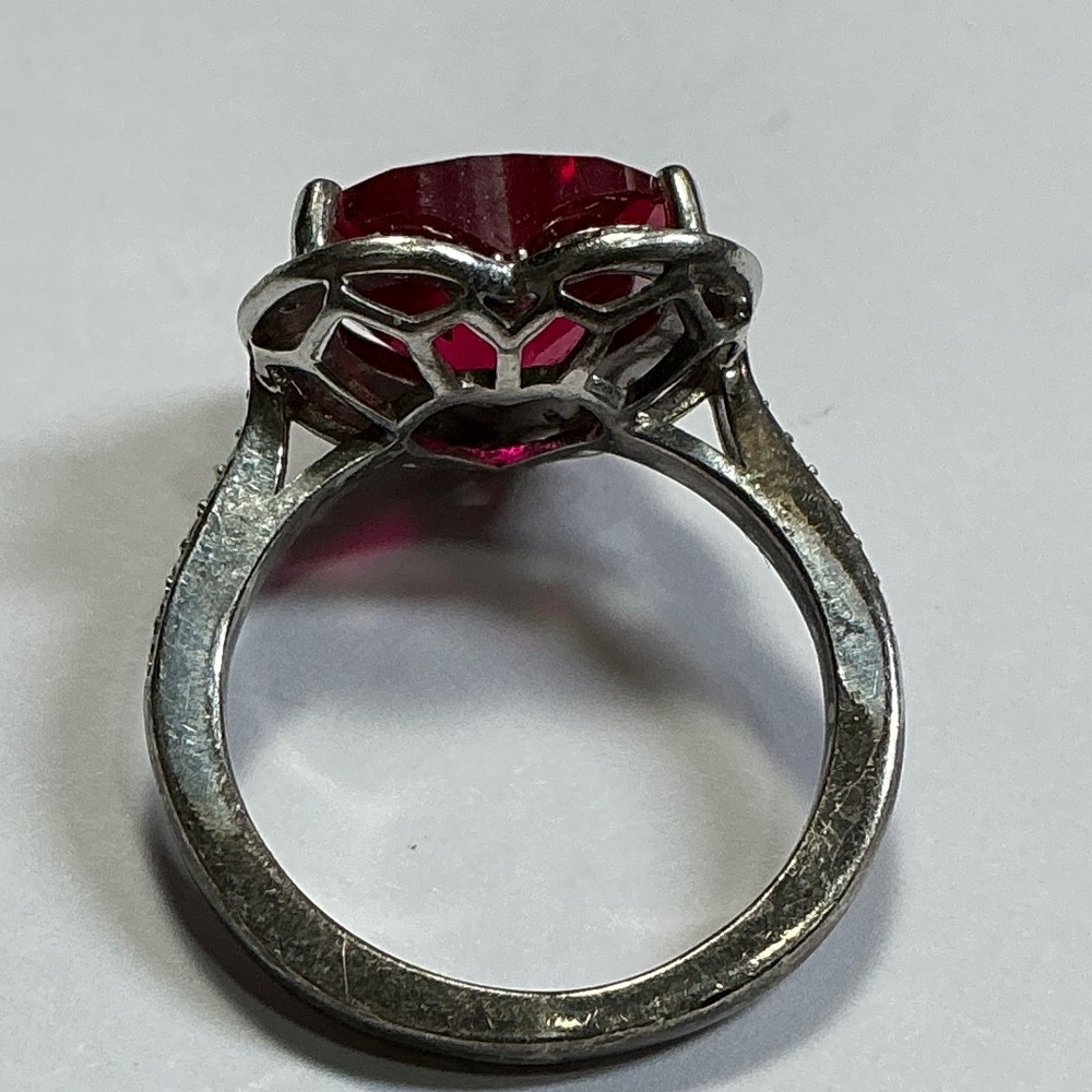 Sterling Signed Heart Shaped Ruby Ring. Size 6 - image 6